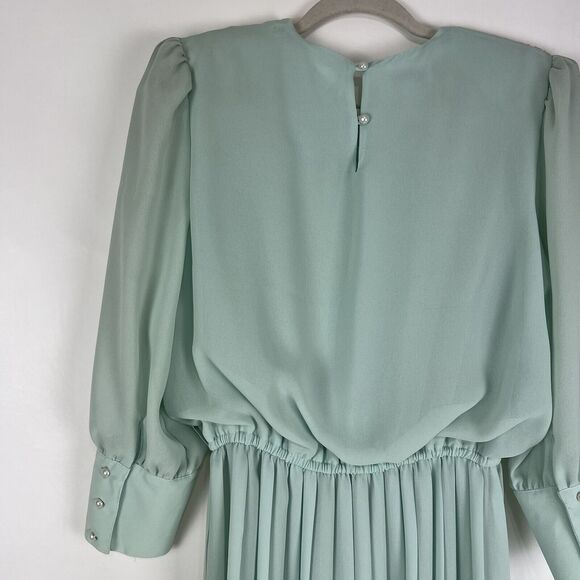 VTG 80s Dress Accordion Crochet Lace Mint Green Long Sleeve Sz 8 IN THE MOOD - Picture 7 of 16